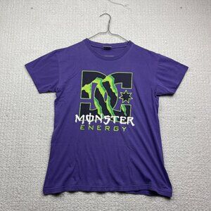 Y2K Monster Energy X DC Shoes Purple T-Shirt Sz M Skater Grunge Emo VTG Read